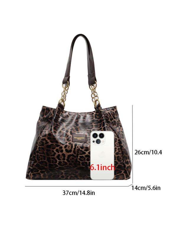 Fashion Leopard Pattern Chain Strap Design Tote Bag, Casual Pu Leather Shoulder Bag for Women, Trendy All-match Bag for Daily Use