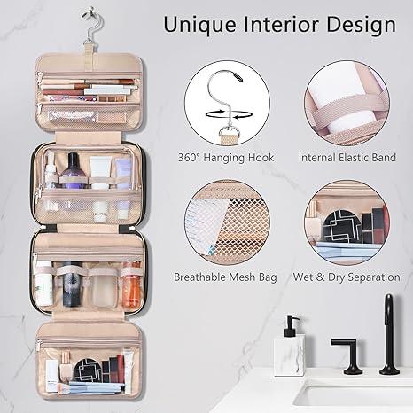 Hanging Travel Toiletry Bag with Jewelry Organizer Compartment Large Makeup Bag, PVC Waterproof  for Travel Business Trips Camping Bathroom, Black