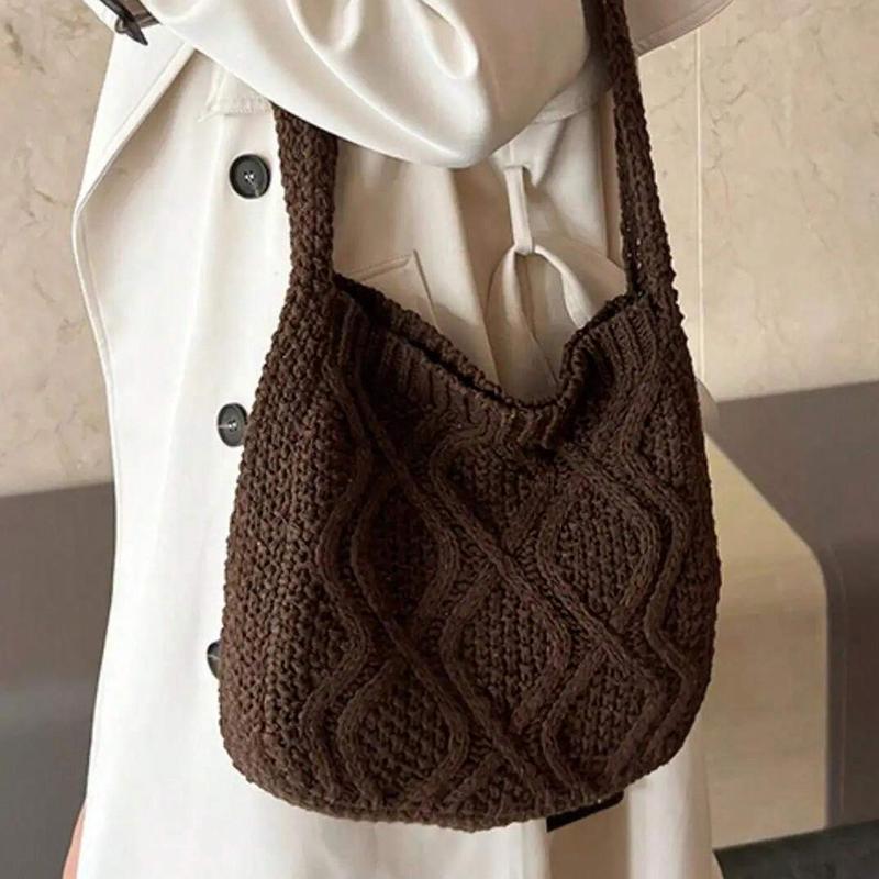 Women's Shoulder Bag Twist Crochet Large Capacity Tote Bag Vintage Knitted Crossbody Bag for Daily Use