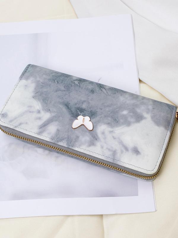 Women's Cute Ink  Tie Dye Pattern Butterfly Decor Long Wallet, Fashionable Pu Leather Zipper Wallet for Daily Used, Casual Trendy Versatile High-quality Daily Wallet