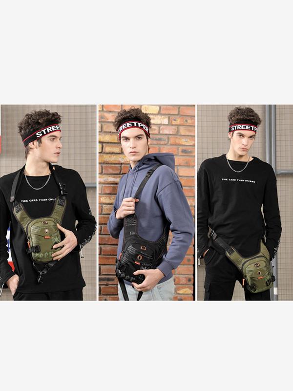 Men's Letter Random Letter Print Zipper Bum Bag, Outdoor Sports Multi-functional Chest Bag, Portable Leg Bag For Sporting