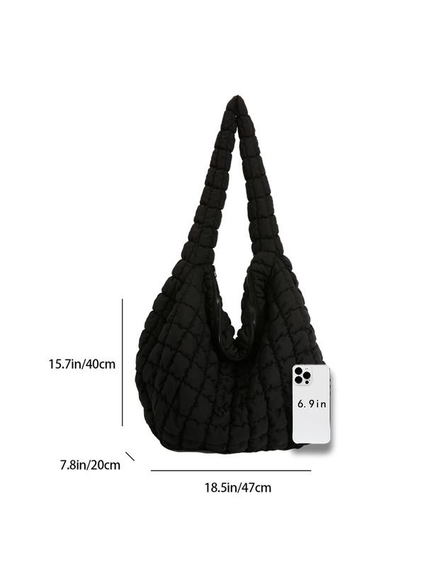 Women's Solid Color Quilted Design Puffer Crossbody Bag, Large Capacity Shoulder Bag for Daily Used, Casual Trendy Versatile High-quality Daily Commuting Bag