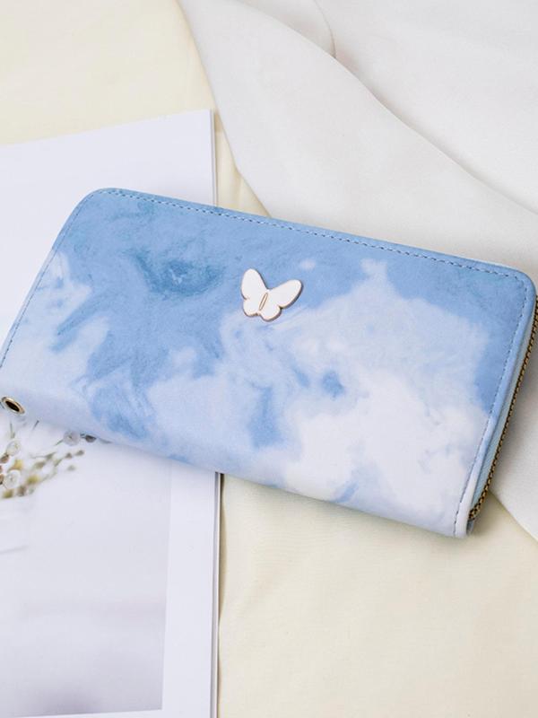 Women's Cute Ink  Tie Dye Pattern Butterfly Decor Long Wallet, Fashionable Pu Leather Zipper Wallet for Daily Used, Casual Trendy Versatile High-quality Daily Wallet