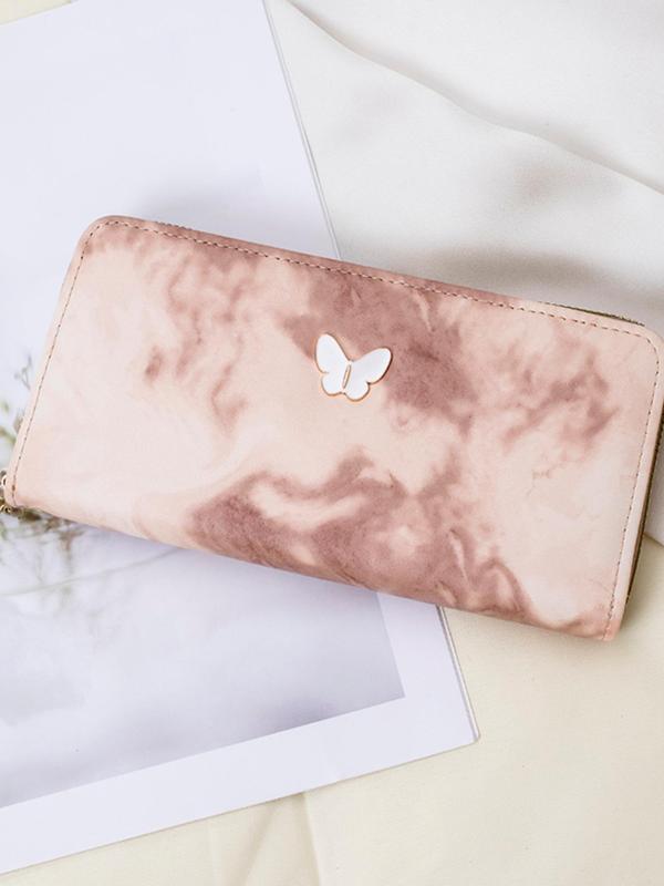 Women's Cute Ink  Tie Dye Pattern Butterfly Decor Long Wallet, Fashionable Pu Leather Zipper Wallet for Daily Used, Casual Trendy Versatile High-quality Daily Wallet