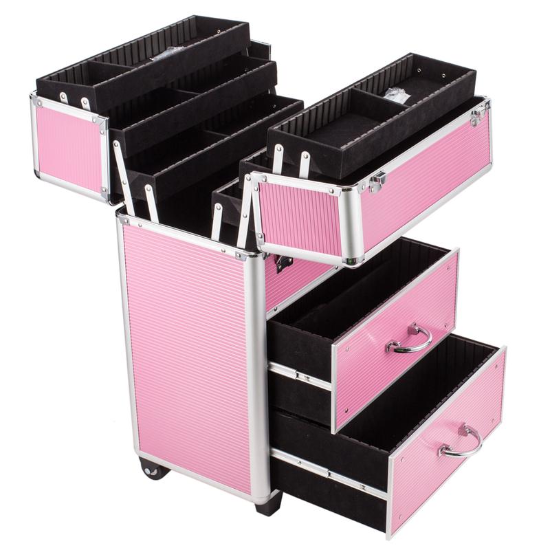 Gifts for Mom, 4 Tier Lockable Cosmetic Makeup Train Case with Extendable Trays, Mother's Day Gifts for Mom, Pink