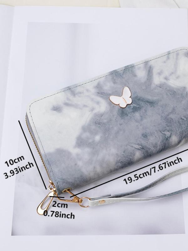 Women's Cute Ink  Tie Dye Pattern Butterfly Decor Long Wallet, Fashionable Pu Leather Zipper Wallet for Daily Used, Casual Trendy Versatile High-quality Daily Wallet