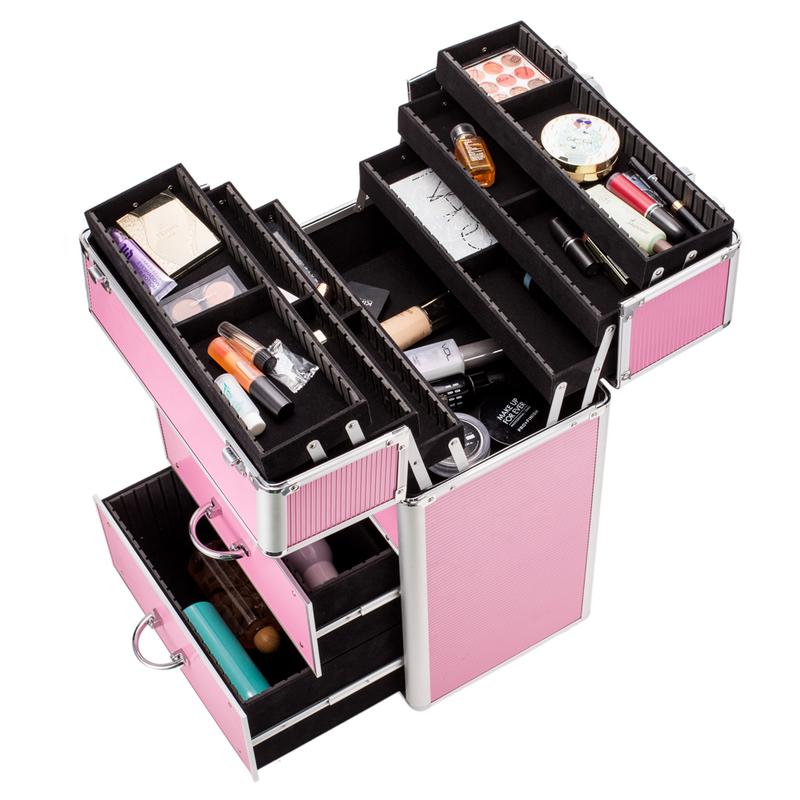 Gifts for Mom, 4 Tier Lockable Cosmetic Makeup Train Case with Extendable Trays, Mother's Day Gifts for Mom, Pink