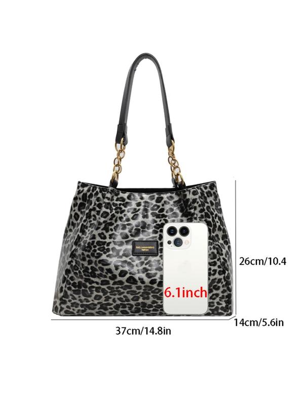 Fashion Leopard Pattern Chain Strap Design Tote Bag, Casual Pu Leather Shoulder Bag for Women, Trendy All-match Bag for Daily Use