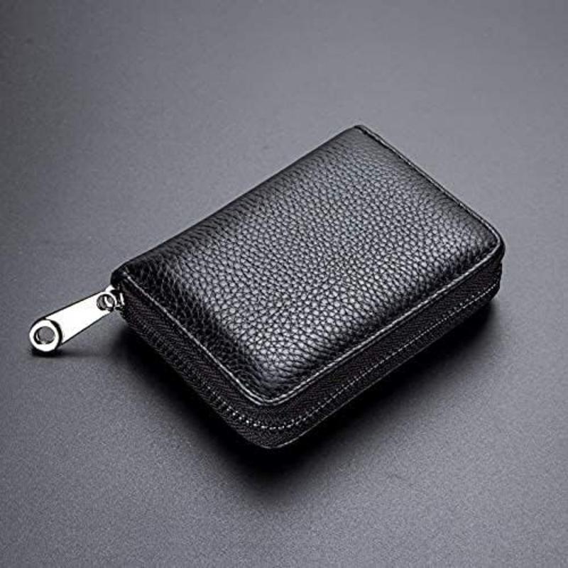 Genuine Leather Credit Card Holder Wallet RFID Blocking Secure Card Case ID Case Organizer Zipper Wallet (A-Classic Black)