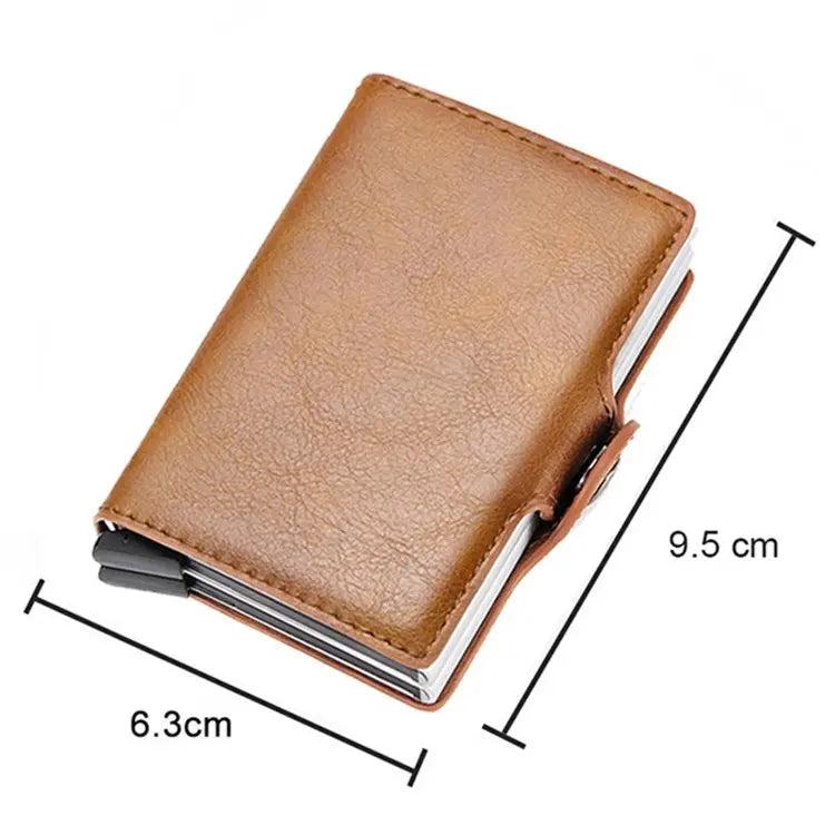 Credit Card Holder RFID Blocking PU Leather  Aluminum Alloy Pop Out Double Layer Card Case