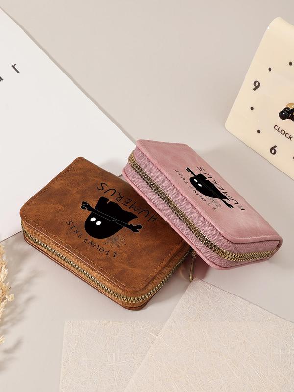 Women's Cute Cartoon Ghost & Letter Pattern Card Holder, Casual  Pattern Zipper Short Wallet, Multi Card Cover Wallet for Daily Use As Halloween Gift