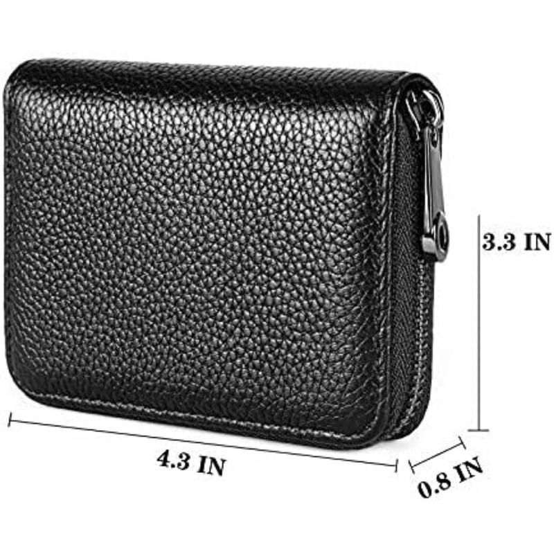 Genuine Leather Credit Card Holder Wallet RFID Blocking Secure Card Case ID Case Organizer Zipper Wallet (A-Classic Black)