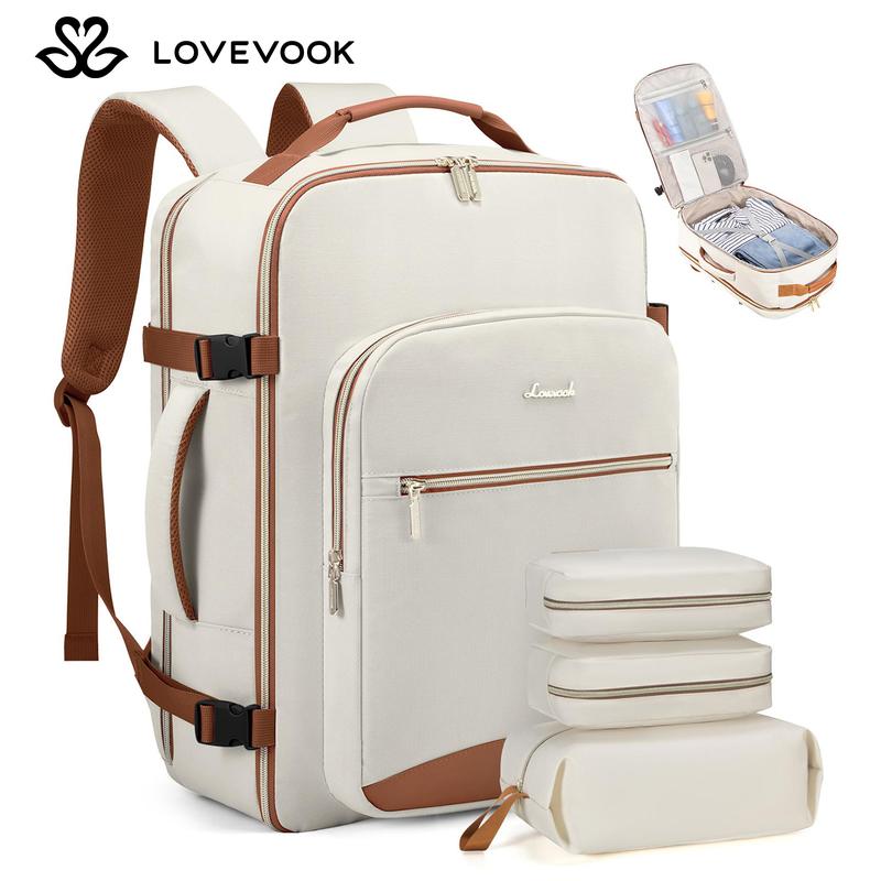 LOVEVOOK Black Friday Colorblock Carry-On Travel Backpack with 3 Packing Cubes and Laptop Compartment - Personal Item, TSA-Friendly, Airline Approved Travel Bag for Hiking, Overnight, Weekend,Gift for Christmas