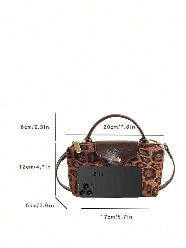 Fashion Leopard Pattern Handbag, Casual Versatile Zipper Shoulder Bag for Women, Trendy All-match Commuter Bag for Daily Used