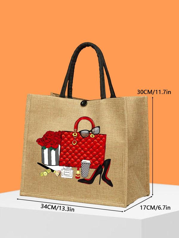 Women's Cute Cartoon Bag & Flower Pattern Tote Bag & Pouch Set, Large Capacity Tote Bag & Pouch, Fashionable Bag Set for Travel & Daily Use