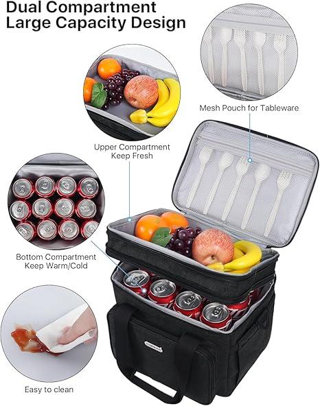 duffel bag lunch box insulated double layer large duffel bag lunch & lunch box for both men and women waterproof expandable leak-proof double layer cooler bag for work, travel and picnics