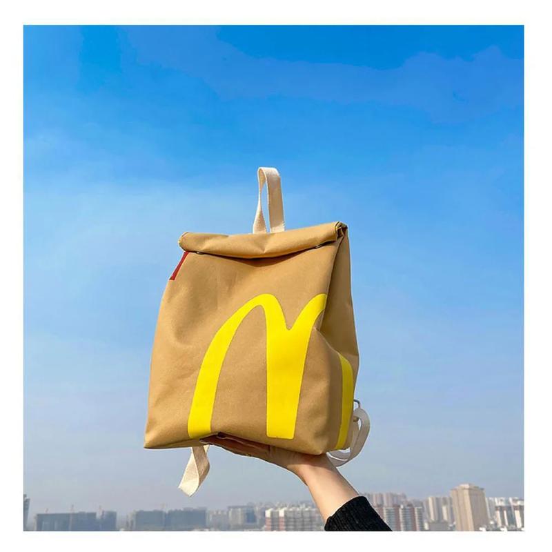 McDonald's KFC Starbucks Paper Bag Canvas Funny Backpack Shoulder Bag Casual Daypack Student School Bag for Women Men Birthday Gift