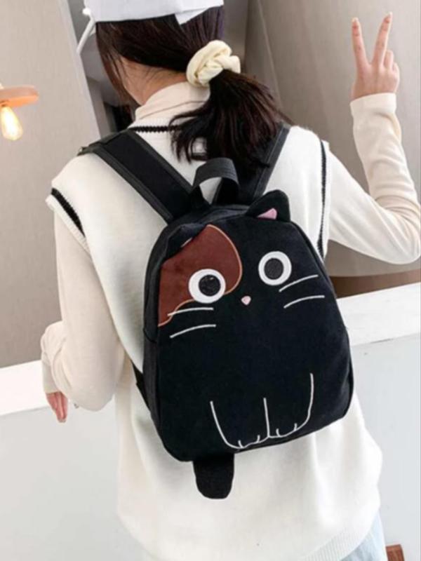 Cute Cartoon Cat Design Canvas Backpack, Fashionable School Bag For Women & Girls, Basic Zipper Backpack For Friends Gift