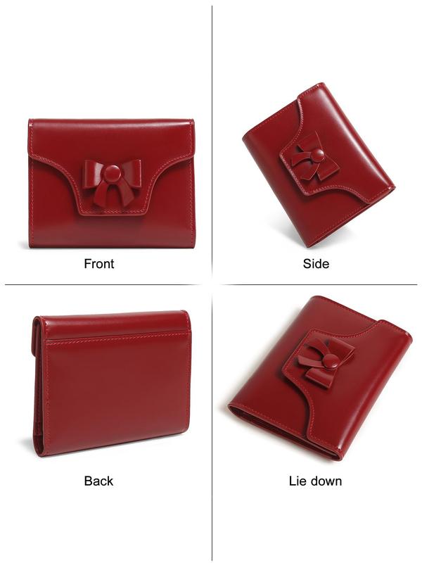 Genuine Leather Women's Solid Color Bow Decor Short Wallet, Fashionable Bifold Wallet for Daily Used & Work, Casual Trendy Versatile High-quality Daily Wallet