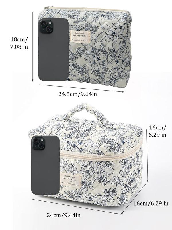 Cute Ditsy Floral Pattern Makeup Bag, Patched Decor Portable Large Capacity Cosmetic Bag, Fashion Makeup Bag for Women & Girls for Daily Used & Travel