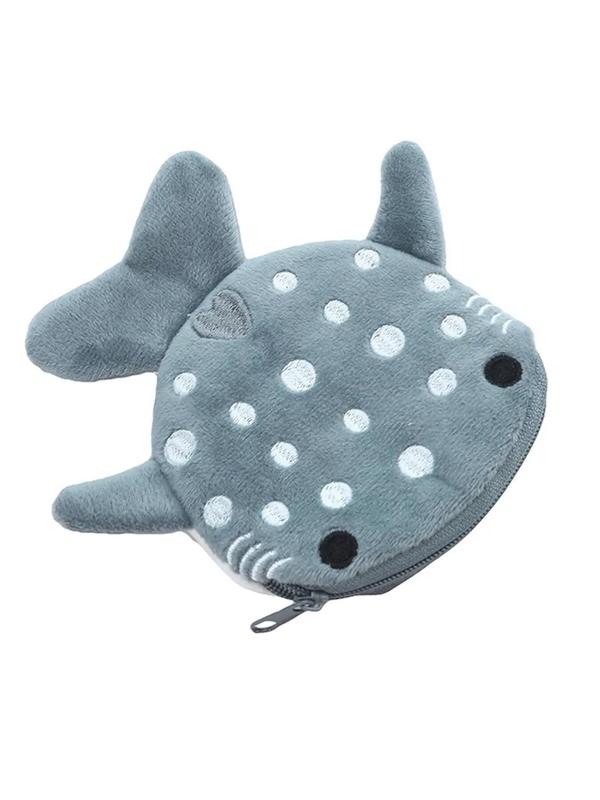 Cute Cartoon Shark Design Plush Coin Purse, Kawaii Novelty Zipper Coin Wallet for Women & Girls, Novelty Cute Mini Wallet for Women for Daily Use