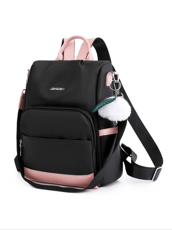 Fashion Letter Patched Design Backpack, Simple Plain Large Capacity Travel Backpack, Student School Bag, Anti-theft Backpack, Convertable Shoulder Bag, with Pendant