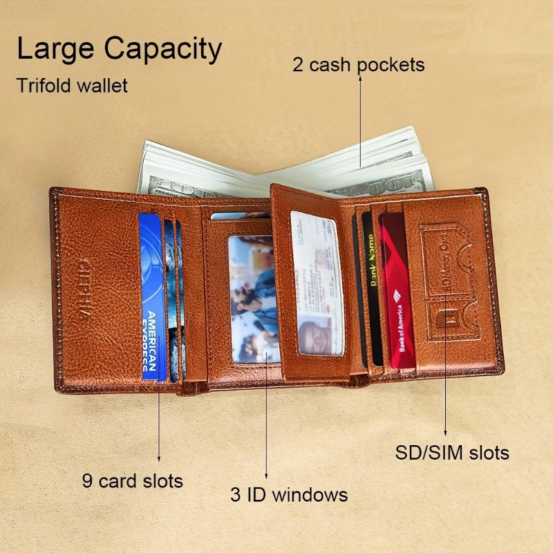 Premium Mens Genuine First Layer Cowhide Leather Wallet - RFID Blocking, Bifold Trifold Design, Vintage Style with Multi-Function Credit Card Holder & Money Clip - The Perfect Stylish and Secure Accessory for Him