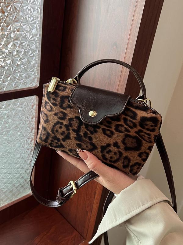 Fashion Leopard Pattern Handbag, Casual Versatile Zipper Shoulder Bag for Women, Trendy All-match Commuter Bag for Daily Used