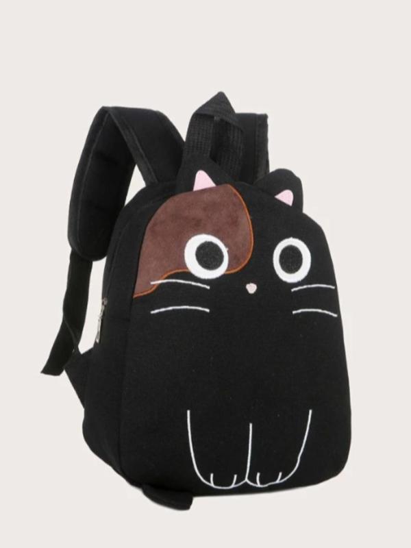 Cute Cartoon Cat Design Canvas Backpack, Fashionable School Bag For Women & Girls, Basic Zipper Backpack For Friends Gift