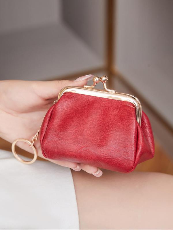 Women's Solid Color Mini Kiss-lock Coin Purse,  Lightweight Pu Leather Storage Bag for Women & Girls, Casual Trendy Versatile High-quality Daily Wallet