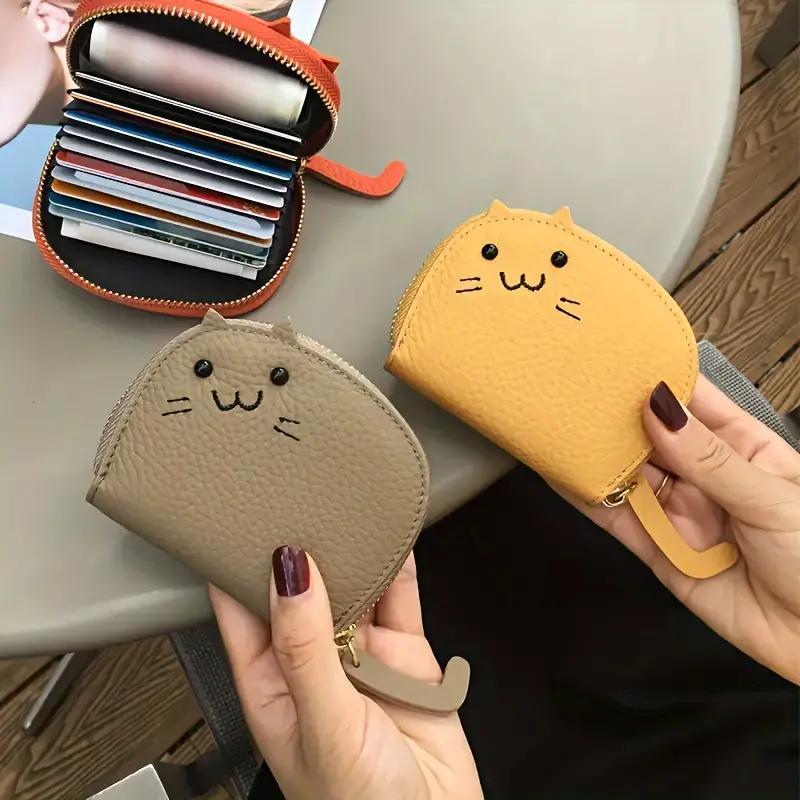 Random Color Cute Cat Design Wallet, 1 Count Multi Card Slot Card Holder, Fashionable PU Leather Coin Purse for Women & Girls, Home Organizer for Daily Use