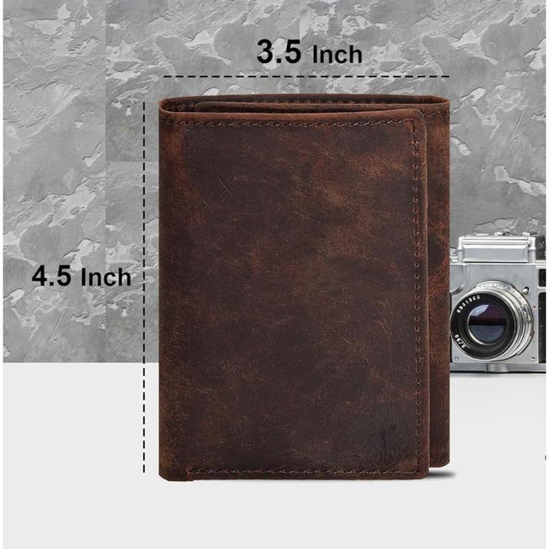 Leather Trifold Wallet for Men - RFID Wallets Slim 9 Credit Card Holder 2 ID Compartment Gift For Men