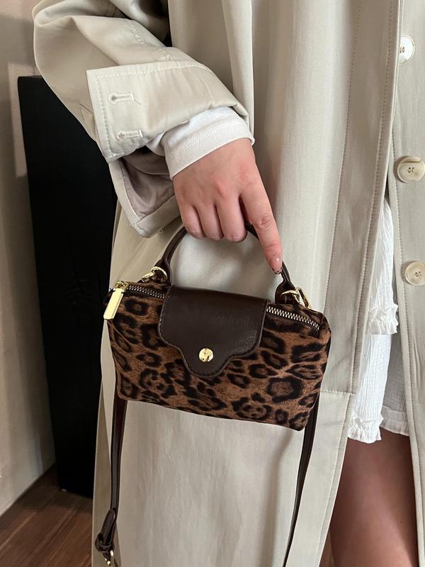 Fashion Leopard Pattern Handbag, Casual Versatile Zipper Shoulder Bag for Women, Trendy All-match Commuter Bag for Daily Used