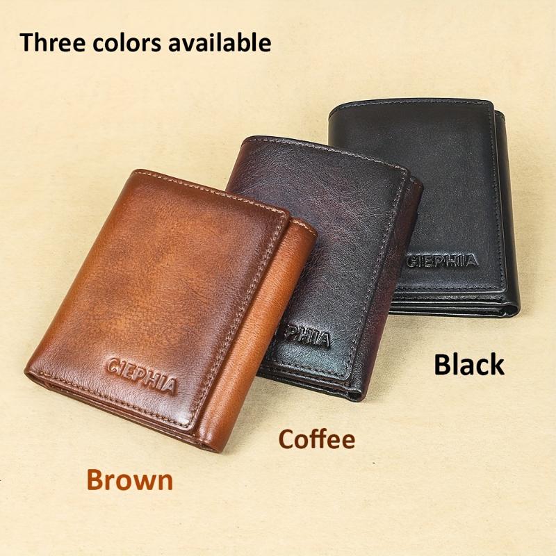 Premium Mens Genuine First Layer Cowhide Leather Wallet - RFID Blocking, Bifold Trifold Design, Vintage Style with Multi-Function Credit Card Holder & Money Clip - The Perfect Stylish and Secure Accessory for Him