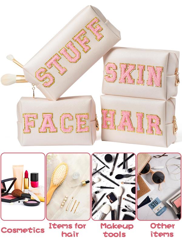 Letter Pattern Makeup Bag Set, Sweet Fashion Makeup Bag, Portable PU Leather Cosmetic Bag for Travel, Business