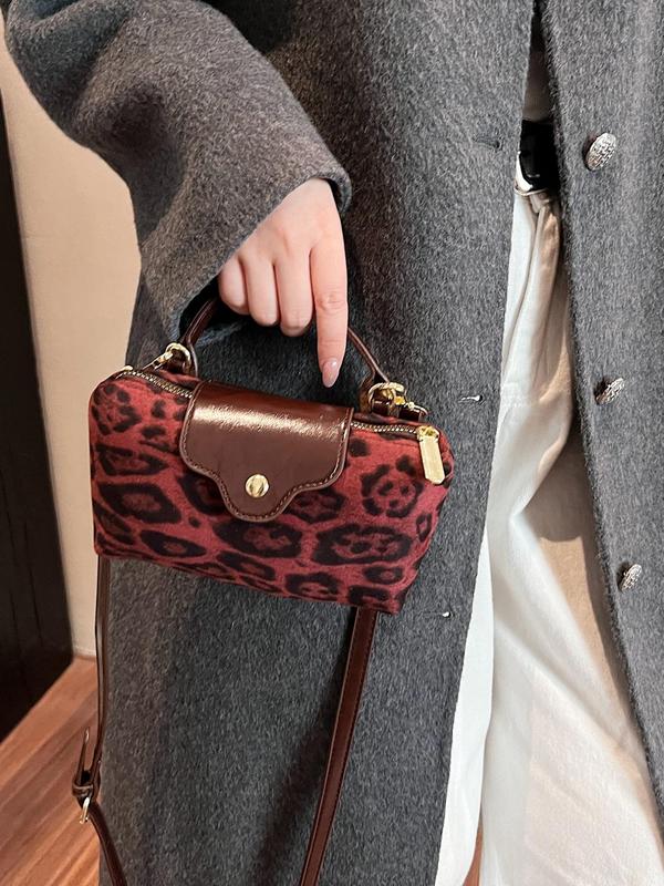 Fashion Leopard Pattern Handbag, Casual Versatile Zipper Shoulder Bag for Women, Trendy All-match Commuter Bag for Daily Used