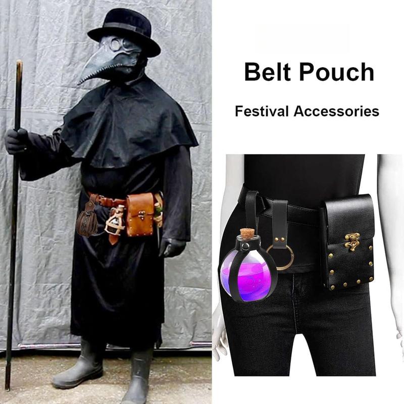 Belt Pouch Waist Bag Fanny Pack Steampunk Phone Holder Medieval Bag Leather Belt Renaissance Cosplay Costume Accessories (Tri-Black)