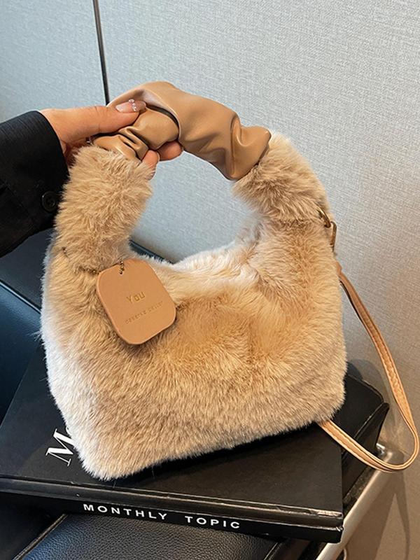 Women's Solid Color Plush Shoulder Bag, Fashionable Large Capacity Crossbody Bag for Daily Used, Casual Trendy Versatile High-quality Daily Commuting Bag