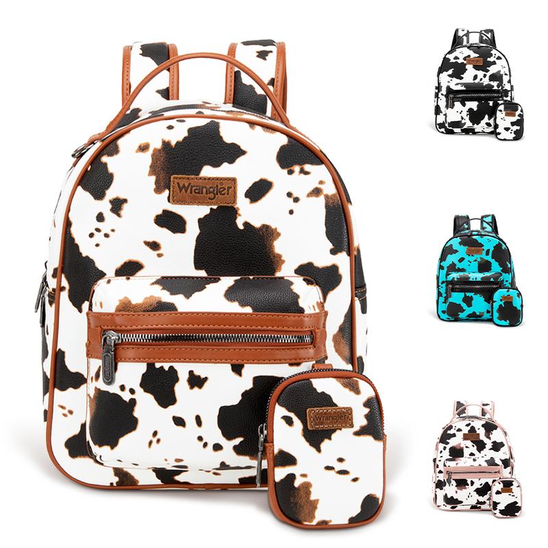 Wrangler 2024 Fall Fashion Moo Moo Cow Print Backpack Lightweight Casual with Change Purse