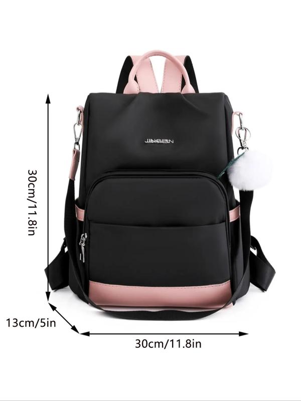 Fashion Letter Patched Design Backpack, Simple Plain Large Capacity Travel Backpack, Student School Bag, Anti-theft Backpack, Convertable Shoulder Bag, with Pendant