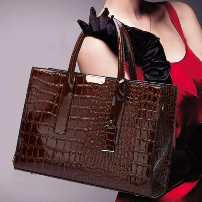 Women Top-handle Handbags Purse Crocodile Pattern Satchel Tote Pu Leather Shoulder Bag Top-handle Handbags Purple