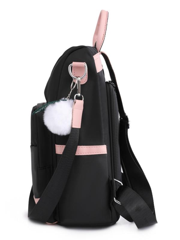 Fashion Letter Patched Design Backpack, Simple Plain Large Capacity Travel Backpack, Student School Bag, Anti-theft Backpack, Convertable Shoulder Bag, with Pendant