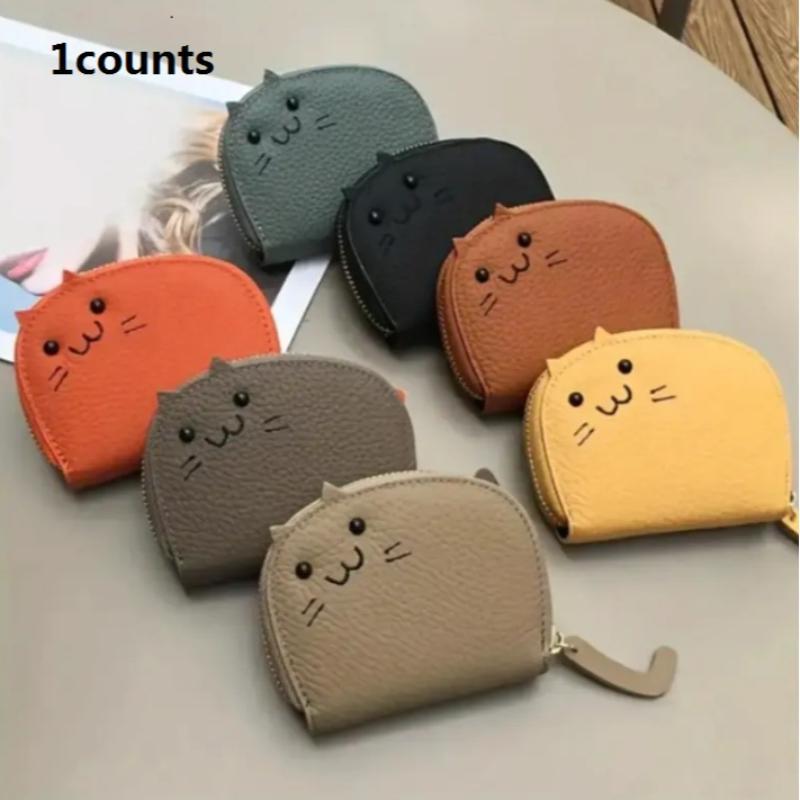 Random Color Cute Cat Design Wallet, 1 Count Multi Card Slot Card Holder, Fashionable PU Leather Coin Purse for Women & Girls, Home Organizer for Daily Use