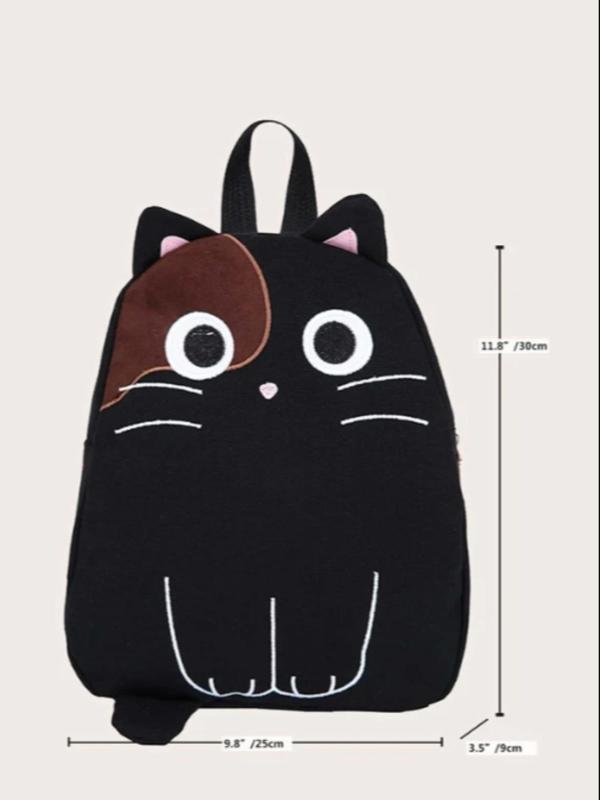 Cute Cartoon Cat Design Canvas Backpack, Fashionable School Bag For Women & Girls, Basic Zipper Backpack For Friends Gift