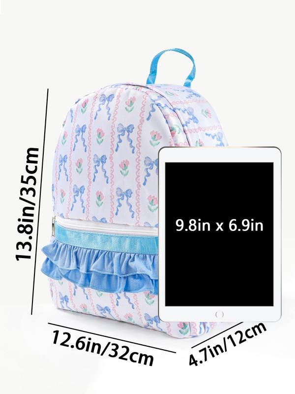 Floral Pattern Ruffle Hem Backpack, Casual Large Capacity Backpack with Cute Ruffle Folded Commuter Bag, Fashionable Backpack for Women