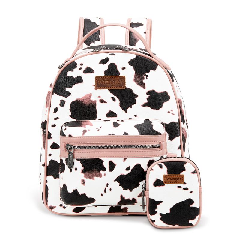 Wrangler 2024 Fall Fashion Moo Moo Cow Print Backpack Lightweight Casual with Change Purse