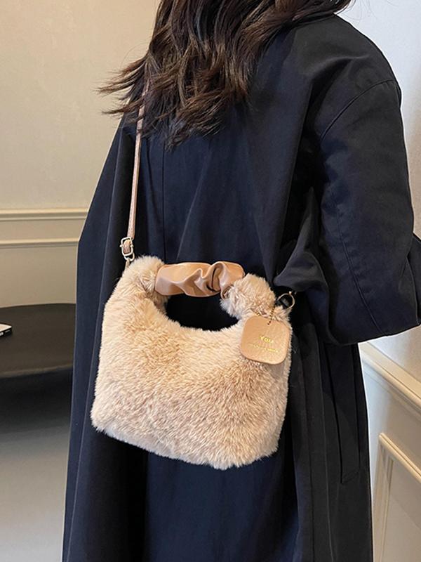 Women's Solid Color Plush Shoulder Bag, Fashionable Large Capacity Crossbody Bag for Daily Used, Casual Trendy Versatile High-quality Daily Commuting Bag