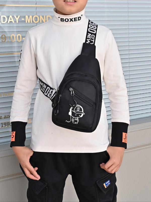 Men's  Casual Cartoon Print Zipper Belt Bag, Fashionable Adjustable Strap Sling Bag for Daily Used, Casual Trendy Versatile High-quality Daily Commuting Bag