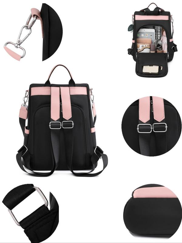 Fashion Letter Patched Design Backpack, Simple Plain Large Capacity Travel Backpack, Student School Bag, Anti-theft Backpack, Convertable Shoulder Bag, with Pendant