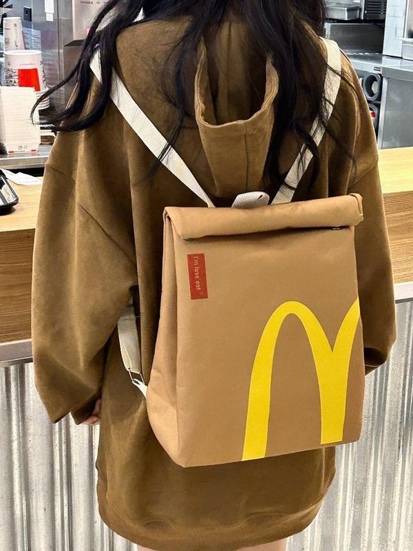 McDonald's KFC Starbucks Paper Bag Canvas Funny Backpack Shoulder Bag Casual Daypack Student School Bag for Women Men Birthday Gift